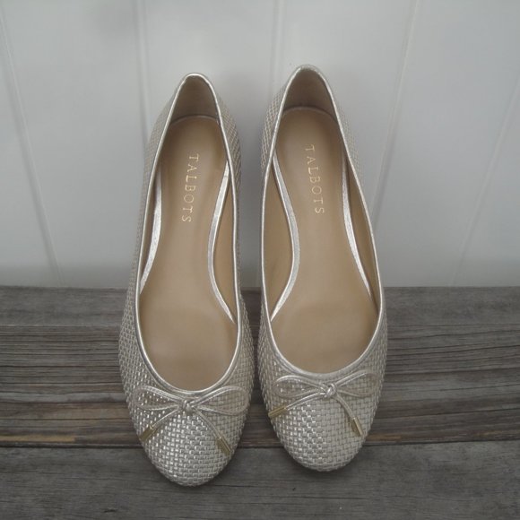 Talbots Gold Weave Ballet Flats slip on shoes with a bow Size 7.5M - Picture 5 of 5
